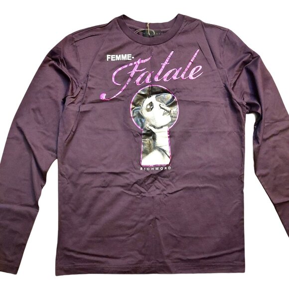 Richmond X Purple Femme Fatale Long Sleeve Graphic Tee Shirt Sz L NWT - Picture 2 of 10